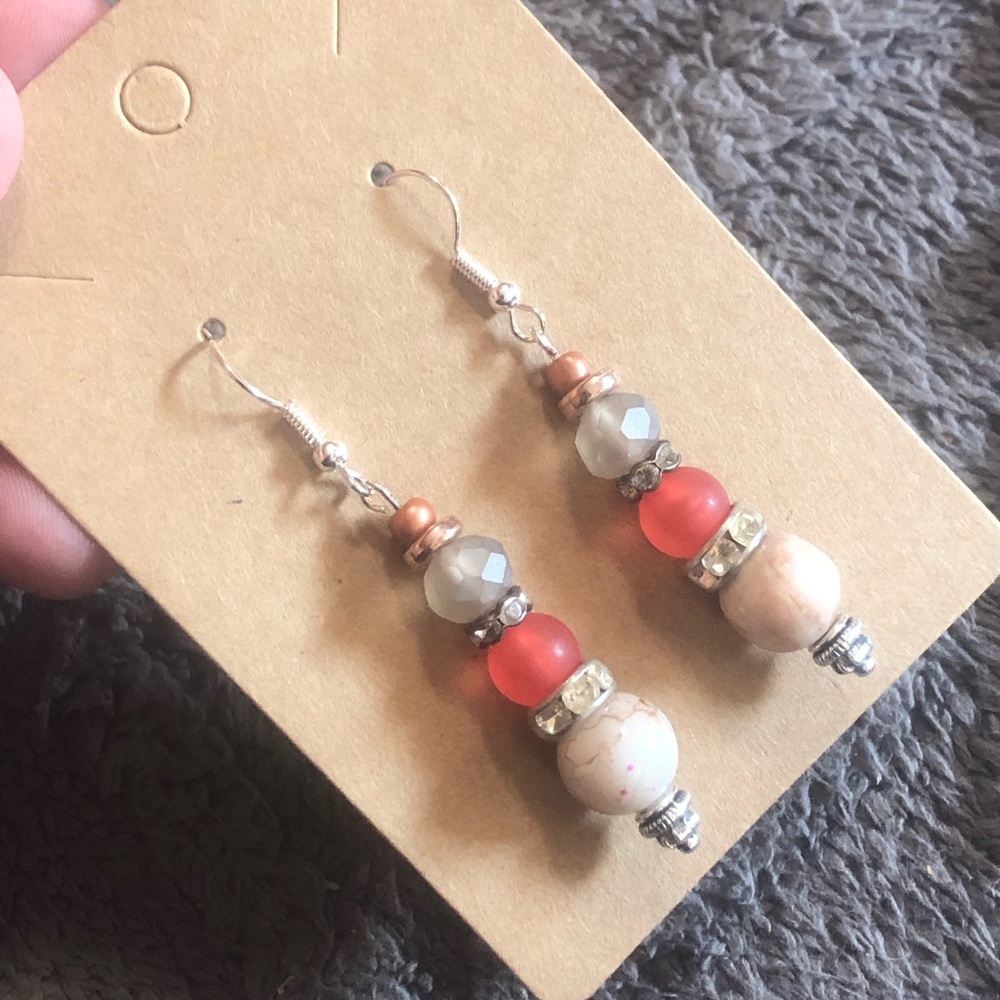 Handcrafted genuine stone glass beaded dangle earrings